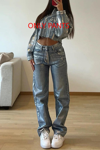 casual non-stretch denim holographic high-waist jeans