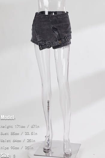 stylish non-stretch high waist zip-up irregular hem denim shorts(fa002978)