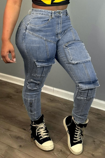 stylish plus size slight stretch pocket all-match skinny cargo jeans