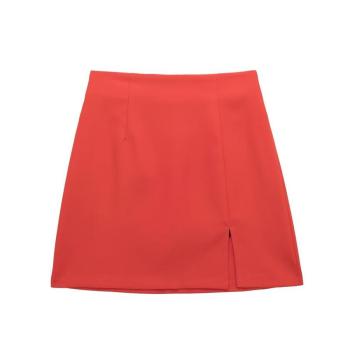 sexy non-stretch solid color slit lined mini skirt
