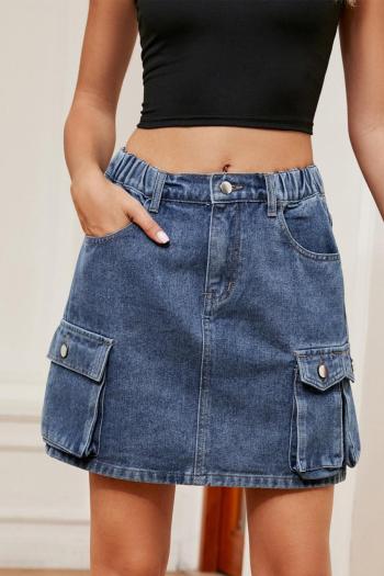 casual plus size non-stretch solid color all-match cargo mini denim skirt