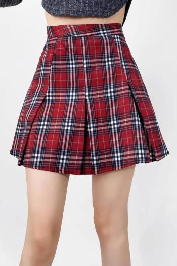 stylish retro non-stretch lattice printing with lined mini skirt(size run small)