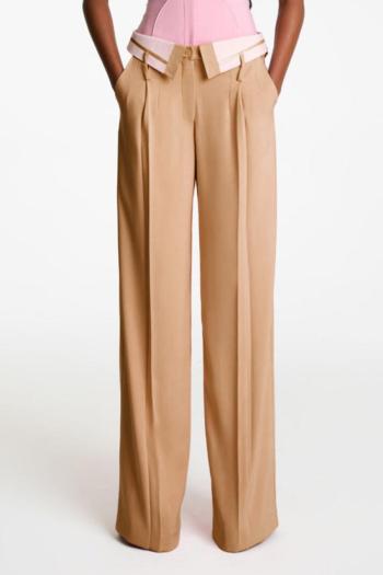 stylish plus size non-stretch 3 colors straight suit trousers