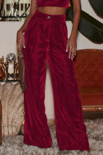 casual non-stretch solid color velvet loose high waist wide leg pants