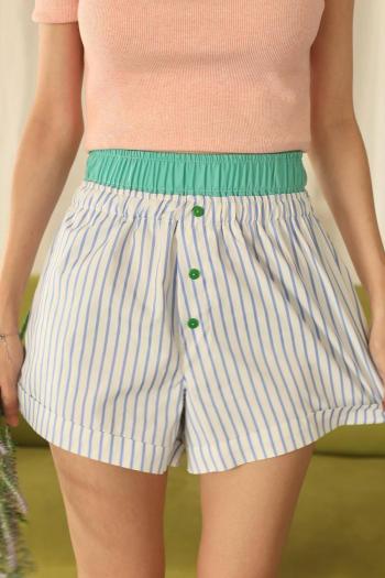 casual non-stretch striped printed patchwork high-waist shorts(only shorts)#2
