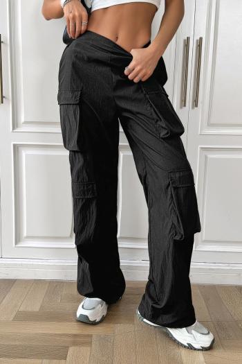 casual non-stretch tatting pure color high waist straight all-match cargo pants