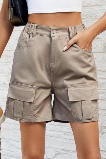 casual plus size non-stretch solid color pocket denim cargo shorts