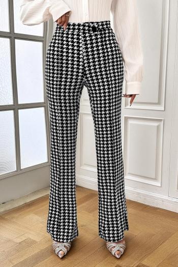 stylish non-stretch houndstooth printing high waist straight trousers