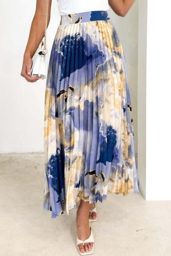 casual non-stretch oil painting printing pleated midi skirt