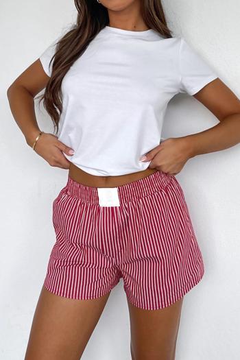 casual non-stretch striped printed pocket high waist shorts(only shorts)#1