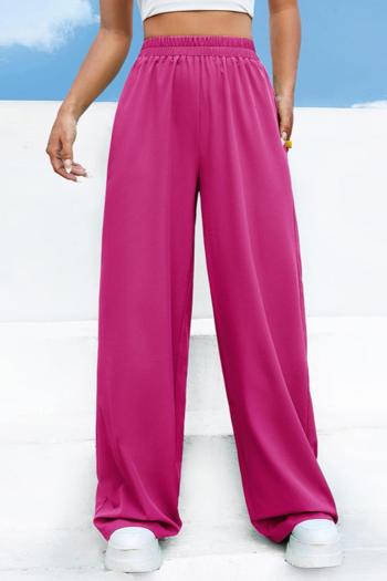 casual non-stretch solid color simple high waist wide leg pants