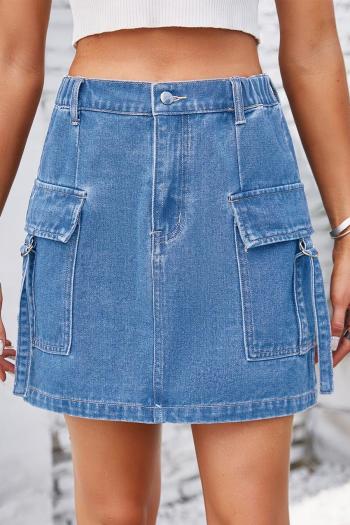 casual plus-size non-stretch solid color denim skirt