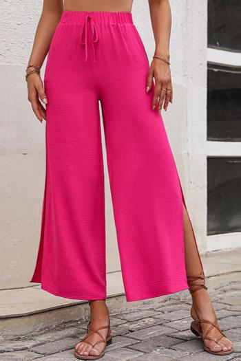 casual non-stretch simple solid color high waist slit wide leg pants