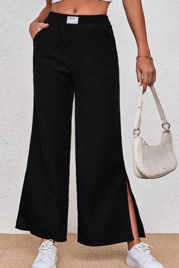 casual non-stretch solid color simple slit wide leg pants