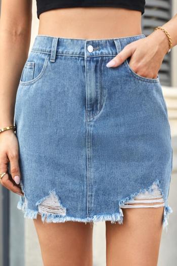 sexy plus size non-stretch solid color ripped denim mini skirt