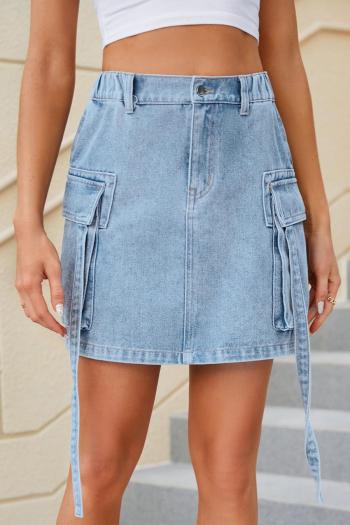 summer new casual plus size non-stretch solid color pocket denim mini skirt