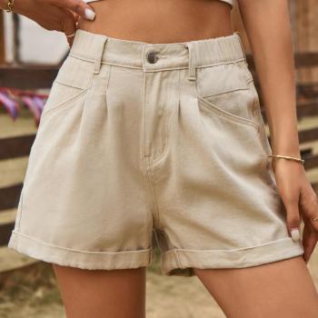 casual plus size non-stretch solid pocket denim shorts