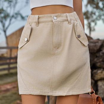 summer new causal plus size non stretch solid pocket denim mini skirt