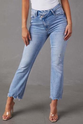 sexy plus size non-elastic solid color versatile denim trousers