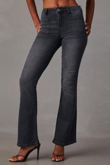 sexy plus size slight stretch denim solid color slim all-match pocket bell-bottoms