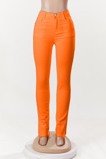 high quality stylish plus size slight stretch orange slit side flared jeans