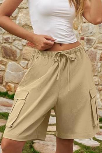 new casual slight stretch solid color high-waisted cargo pocket loose shorts