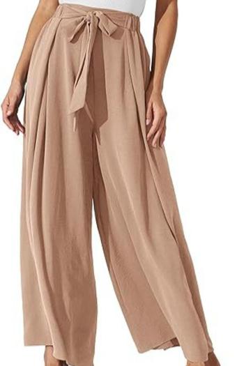 casual non-stretch 4-color high-waisted tie loose wide-leg straight leg pants