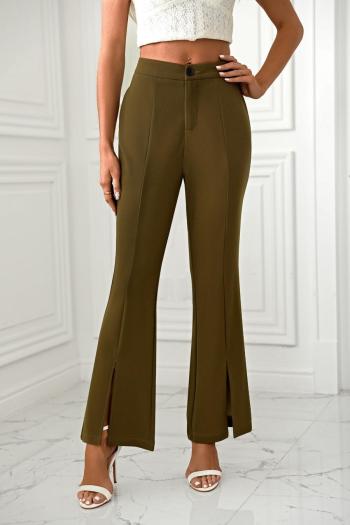 new casual plus size slight stretch 3-color high-waisted slit bell-bottoms pants