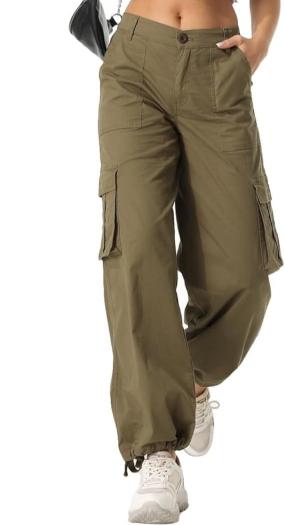 casual non-stretch 3-colorloose wide-leg high-waist  cargo pants