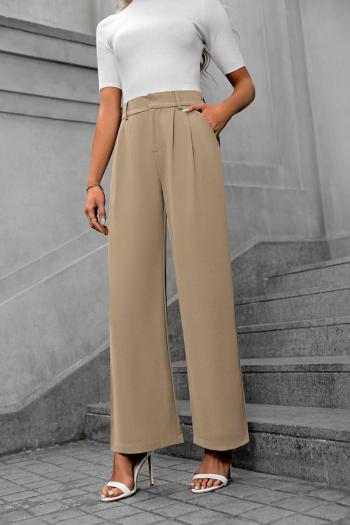 new casual non-stretch solid color high-waisted wide-leg loose straight pant