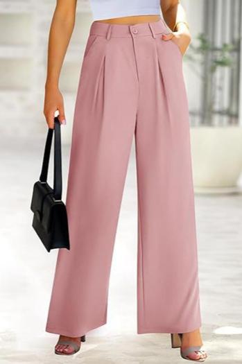 new stylish non-stretch solid color wide-leg loos suit pants