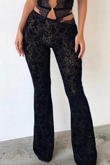 new stylish lace jacquard slight stretch casual flared pants