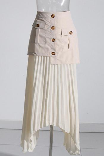 stylish non-stretch fake two-piece splicing irregular pleated maxi skirt