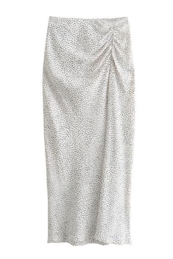 casual style slight stretch white versatile pleated polka dot midi skirt