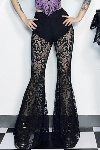 stylish slight stretch gothic style lace see through flared pants