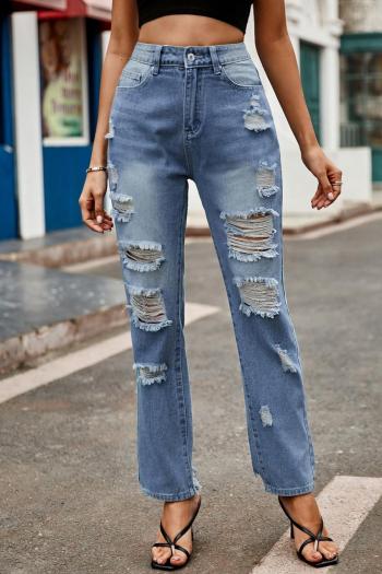 spring new casual plus size non-stretch solid color pocket ripped jeans