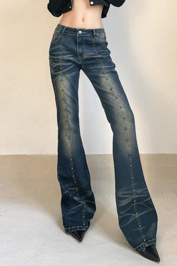 casual slight stretch denim rivet decor high-waist jeans