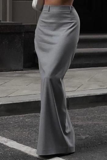 casual slight stretch gray patchwork high waist straight mermaid maxi skirt