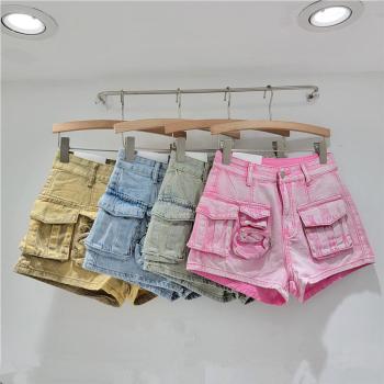 sexy non-stretch washed denim 4 colors high-waist shorts size run small