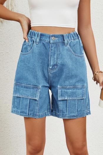 summer new casual plus size non-stretch solid pocket cargo denim shorts
