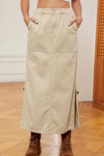 casual plus size non-stretch simple solid color drawstring denim midi skirt