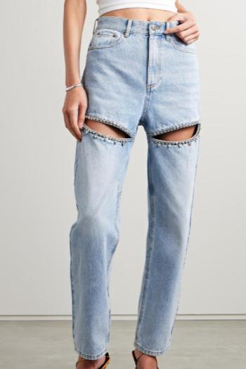 sexy slight stretch denim hollow rhinestone high-waist jeans size run small