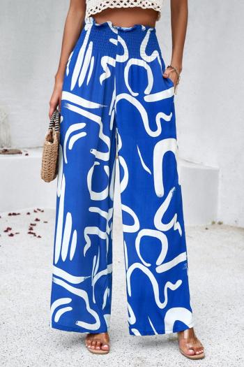 bohemian casual non-stretch allover printing smocked waist loose pants