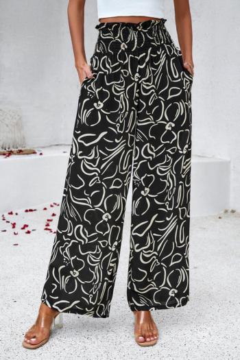 bohemian casual non-stretch graphic printing smocked waist loose pants