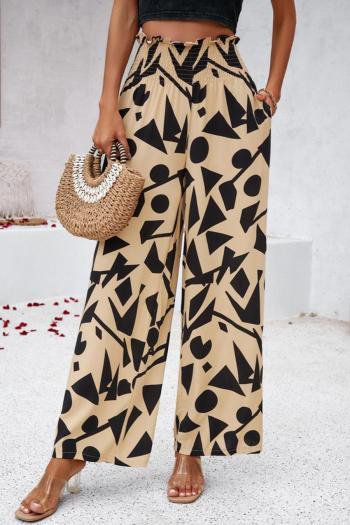 bohemian casual non-stretch geometric graphic printing smocked waist loose pants
