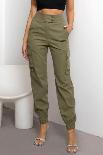 casual non-stretch solid color 4-colors high-waist cargo pants