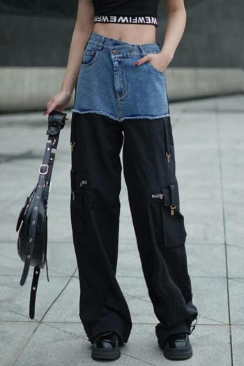 stylish non-stretch denim patchwork loose cargo pants size run small