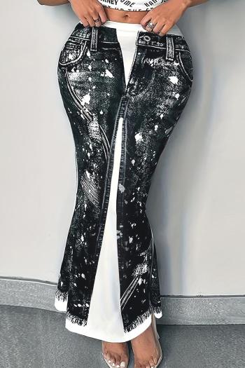 plus size pattern printing stretch stylish slim casual fishtail skirt