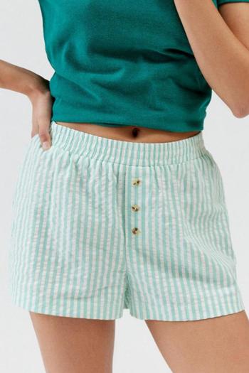 casual non-stretch striped printed loose button decor shorts