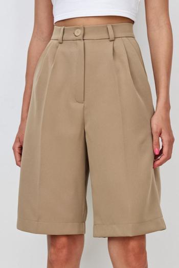 casual non-stretch simple solid color all-match high-waist wide-leg shorts